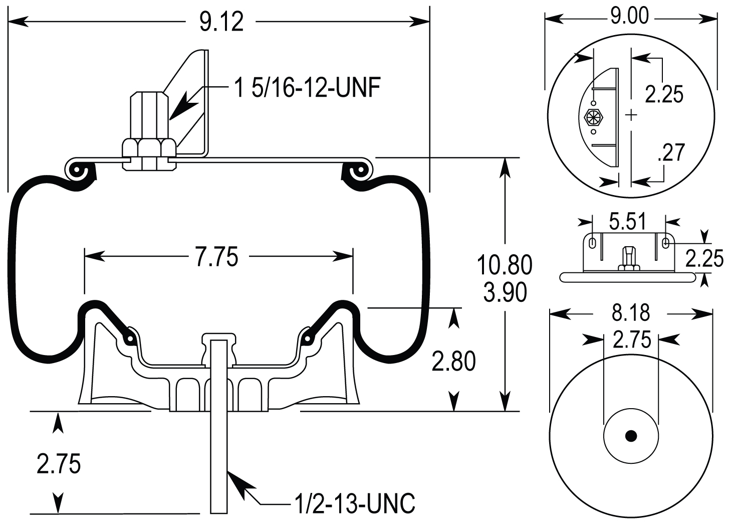 Air Spring Assembly - Kenworth Air Glide 200, 1998 Onward, Large ...